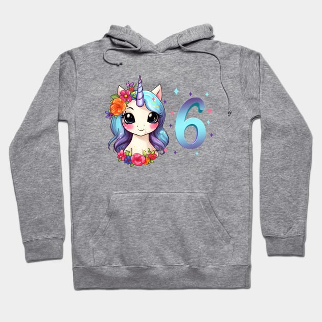 I am 6 with unicorn - girl birthday 6 years old Hoodie by Modern Medieval Design